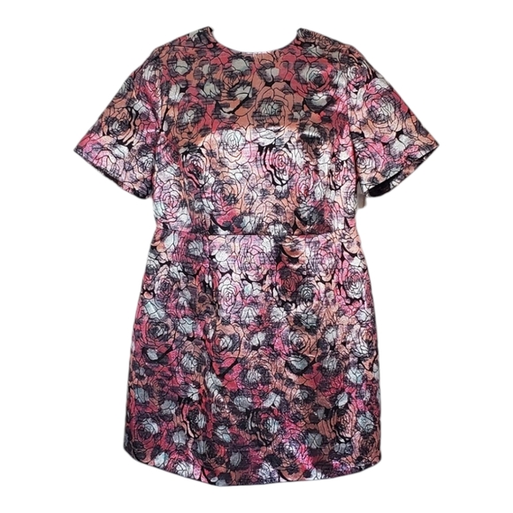 Asos Curve Metallic Dress Size 16 Floral on Black Knee Length Shift Party - Picture 1 of 10